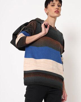 colourblock striped round-neck pullover