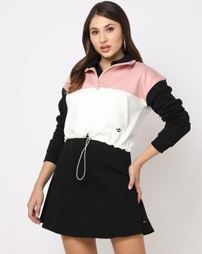 colourblock sweatshirt with drawstring waist