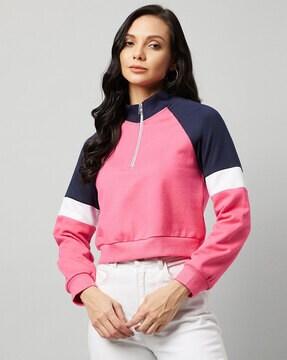 colourblock sweatshirt with half-zip closure