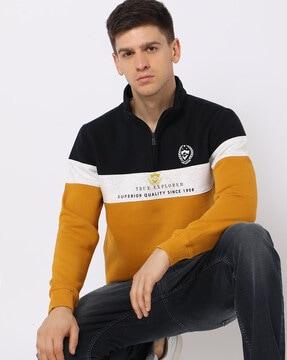 colourblock sweatshirt with half-zipper placket