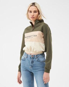 colourblock sweatshirt with mock collar