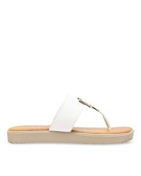 colourblock t-strap sandals with metal accent