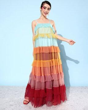colourblock tiered dress
