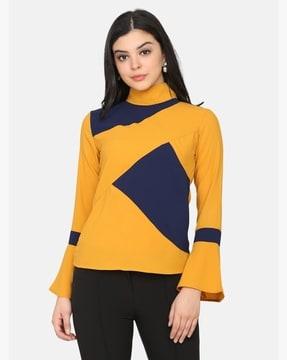 colourblock top with bell sleeves