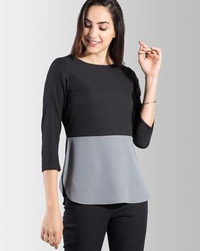 colourblock top with curved hemline