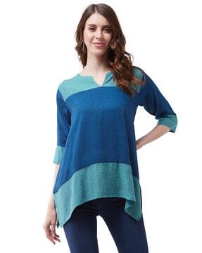 colourblock top with notched neckline