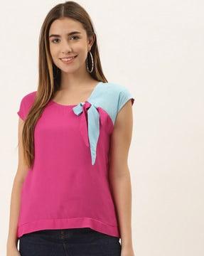 colourblock top with tie-up