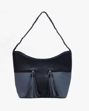 colourblock tote bag with braided grab handle