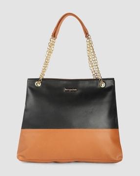 colourblock tote bag with pull-through chain straps