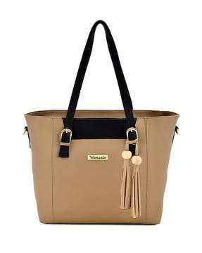colourblock tote bag with tassels