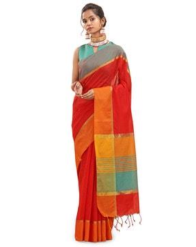 colourblock traditional saree with tassels