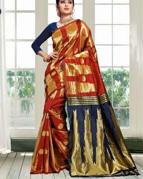 colourblock traditional saree with zari border