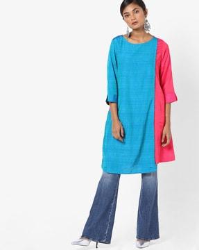 colourblock tunic with slit sleeve hems