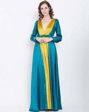 colourblock v-neck gown