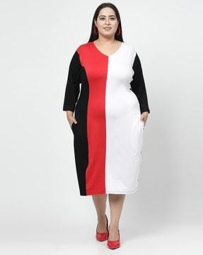 colourblock v-neck sheath dress
