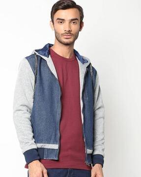 colourblock washed zip-front hoodie