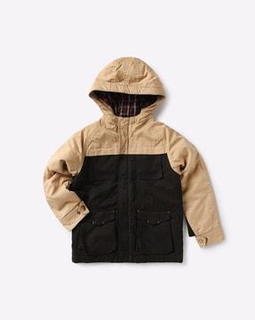 colourblock woven jacket with hood