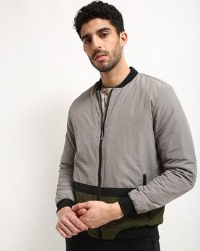 colourblock zip-front bomber jacket with pockets