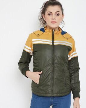 colourblock zip-front bomber jacket with side pockets