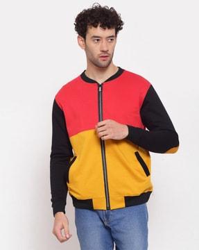 colourblock zip-front bomber jacket