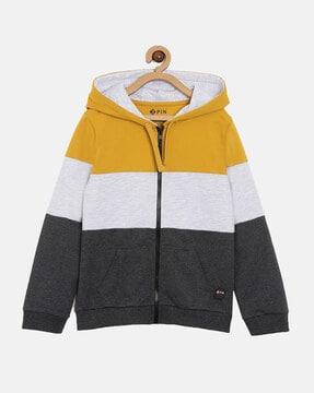 colourblock zip-front cotton hoodie