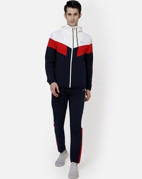 colourblock zip-front hooded jacket