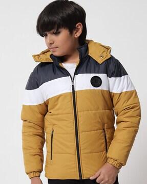 colourblock zip-front hooded puffer jacket