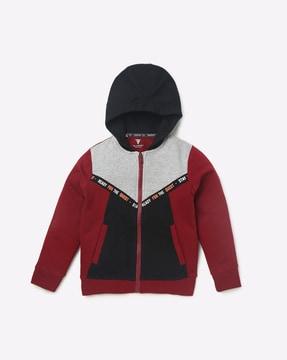 colourblock zip-front hooded sweatshirt