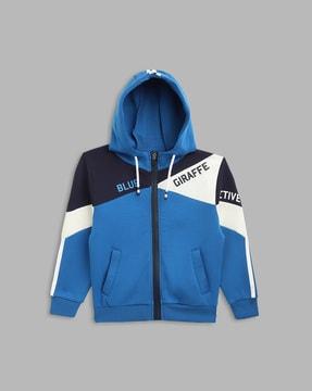 colourblock zip-front hooded sweatshirt