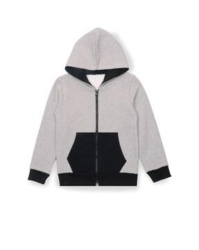 colourblock zip-front hooded sweatshirt