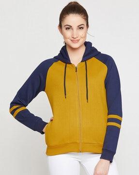 colourblock zip-front hooded sweatshirt