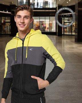 colourblock zip-front hooded track jacket