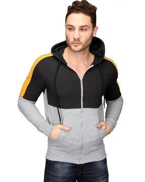 colourblock zip front hoodie with insert pockets
