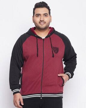 colourblock zip-front hoodie with slip pockets