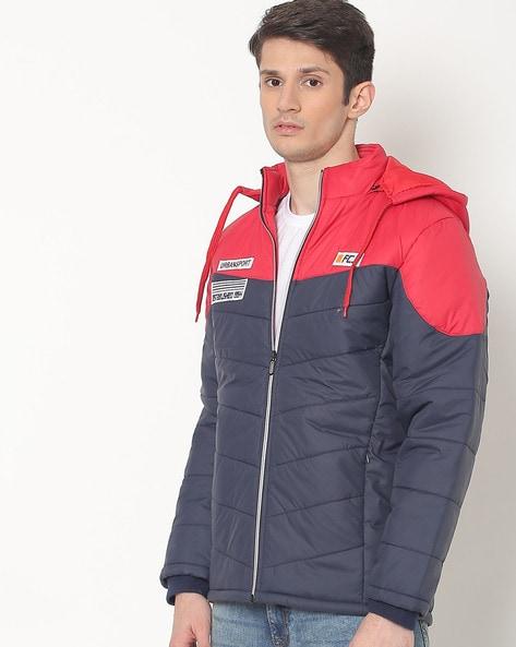 colourblock zip-front jacket with detachable hood