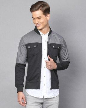 colourblock zip-front jacket with flap pockets