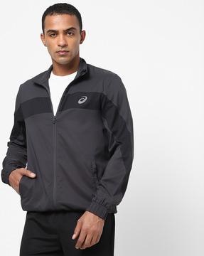 colourblock zip-front jacket with slip pockets