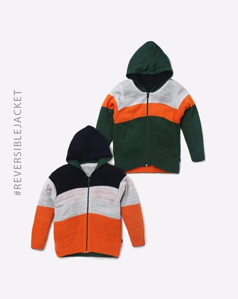 colourblock zip-front reversible hooded sweatshirt