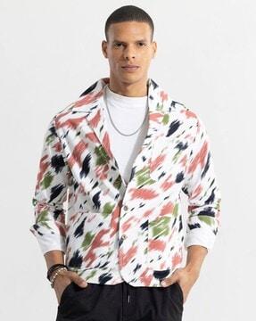 colourmash printed relaxed fit shirt with patch pockets
