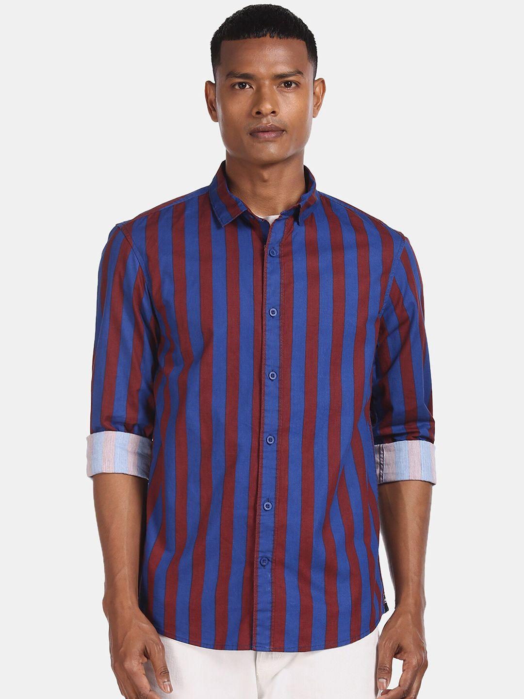 colt men multicoloured regular fit striped casual shirt