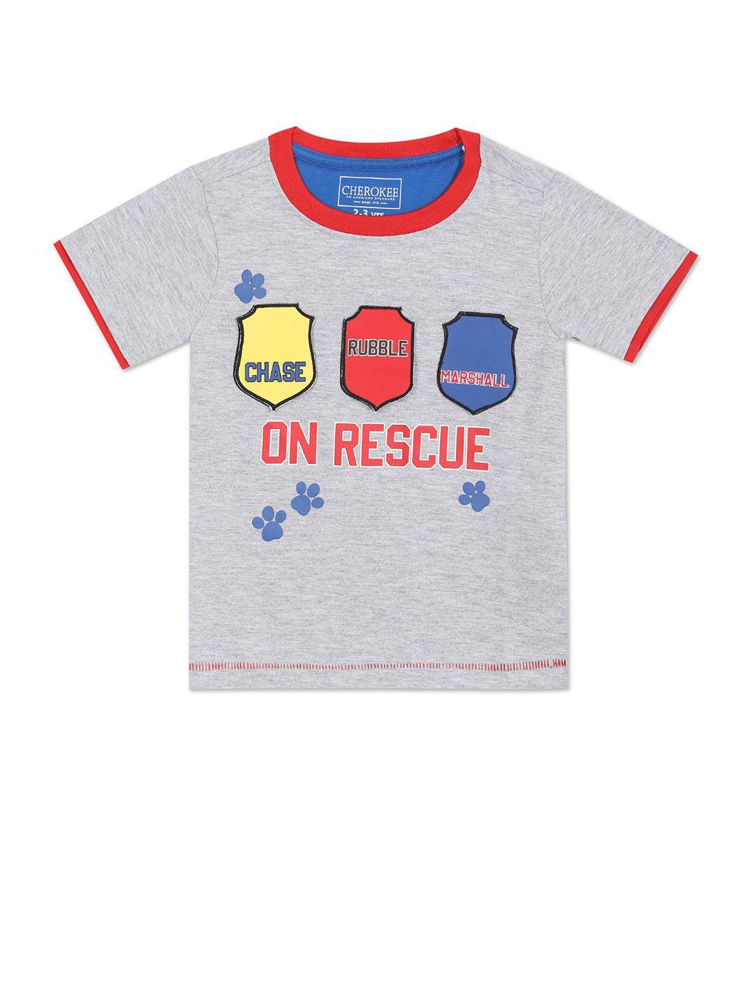 colt boys grey & red typography printed applique t-shirt