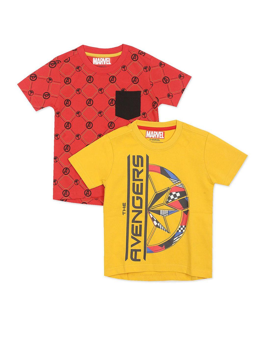 colt boys yellow & red pack of 2 printed pure cotton t-shirts
