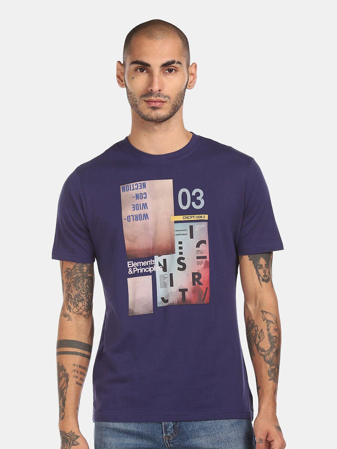 colt men blue & coral typography printed t-shirt