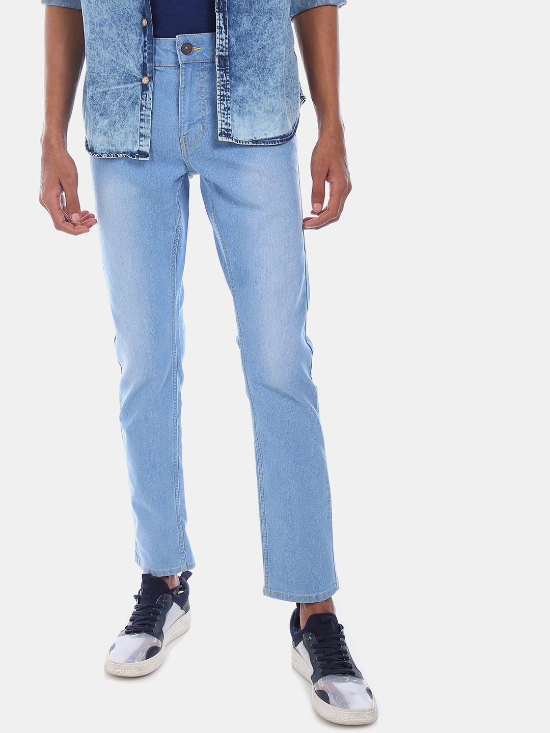 colt men blue regular fit mid-rise clean look stretchable jeans