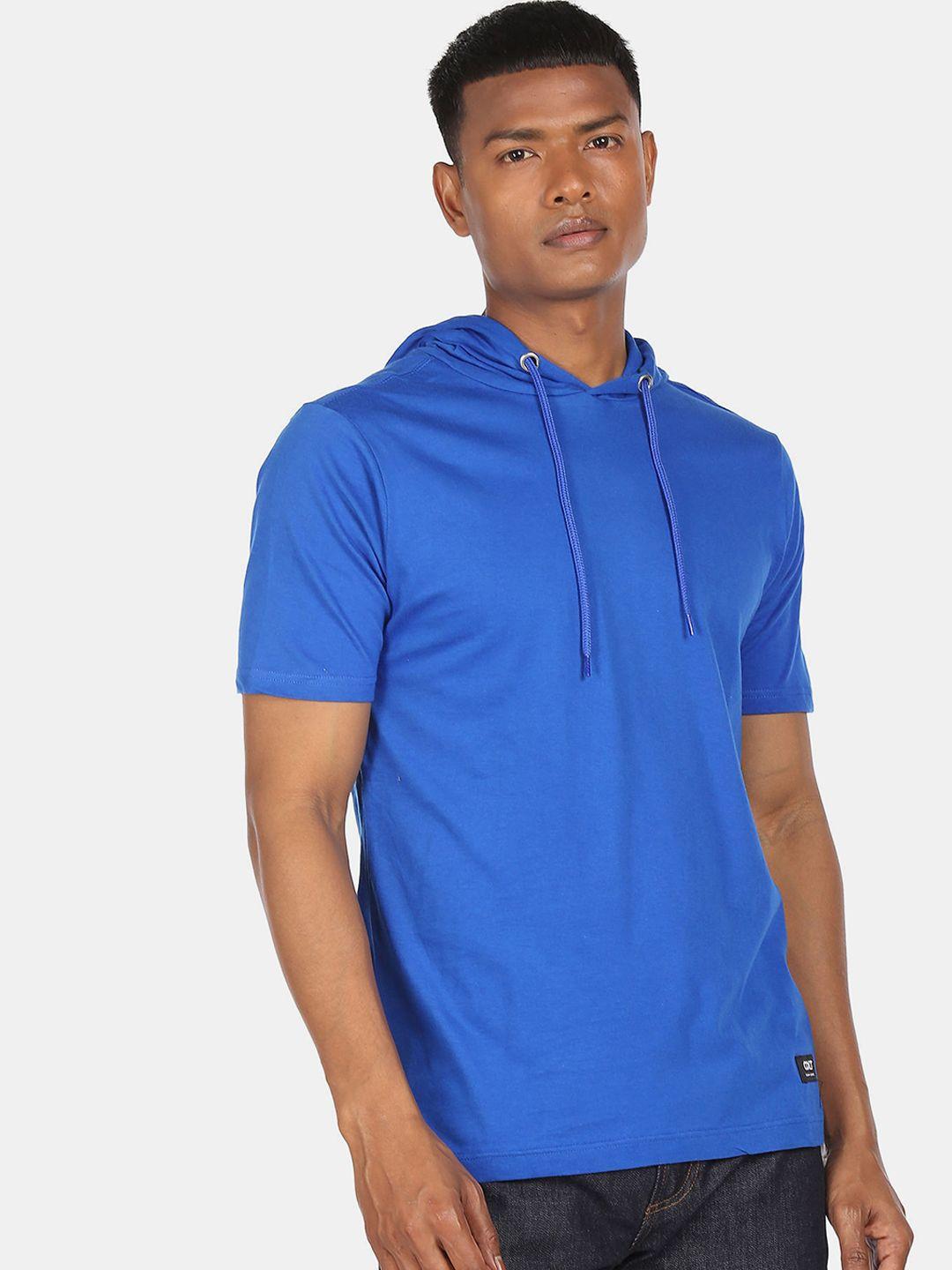 colt men blue solid hooded t-shirt
