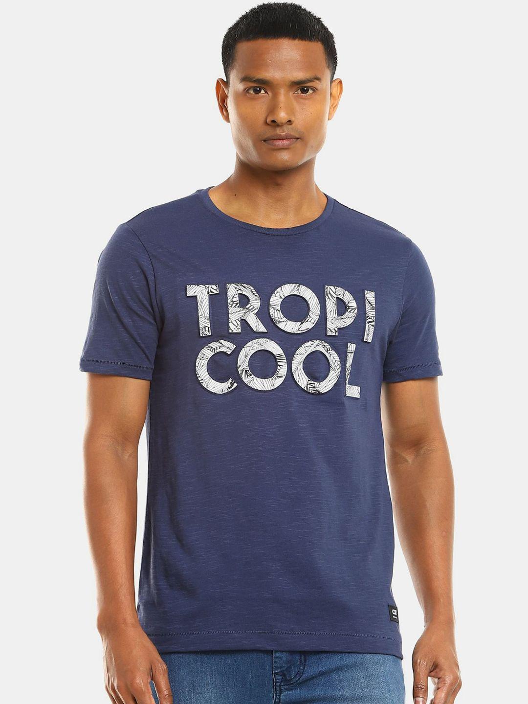 colt men blue typography printed applique t-shirt