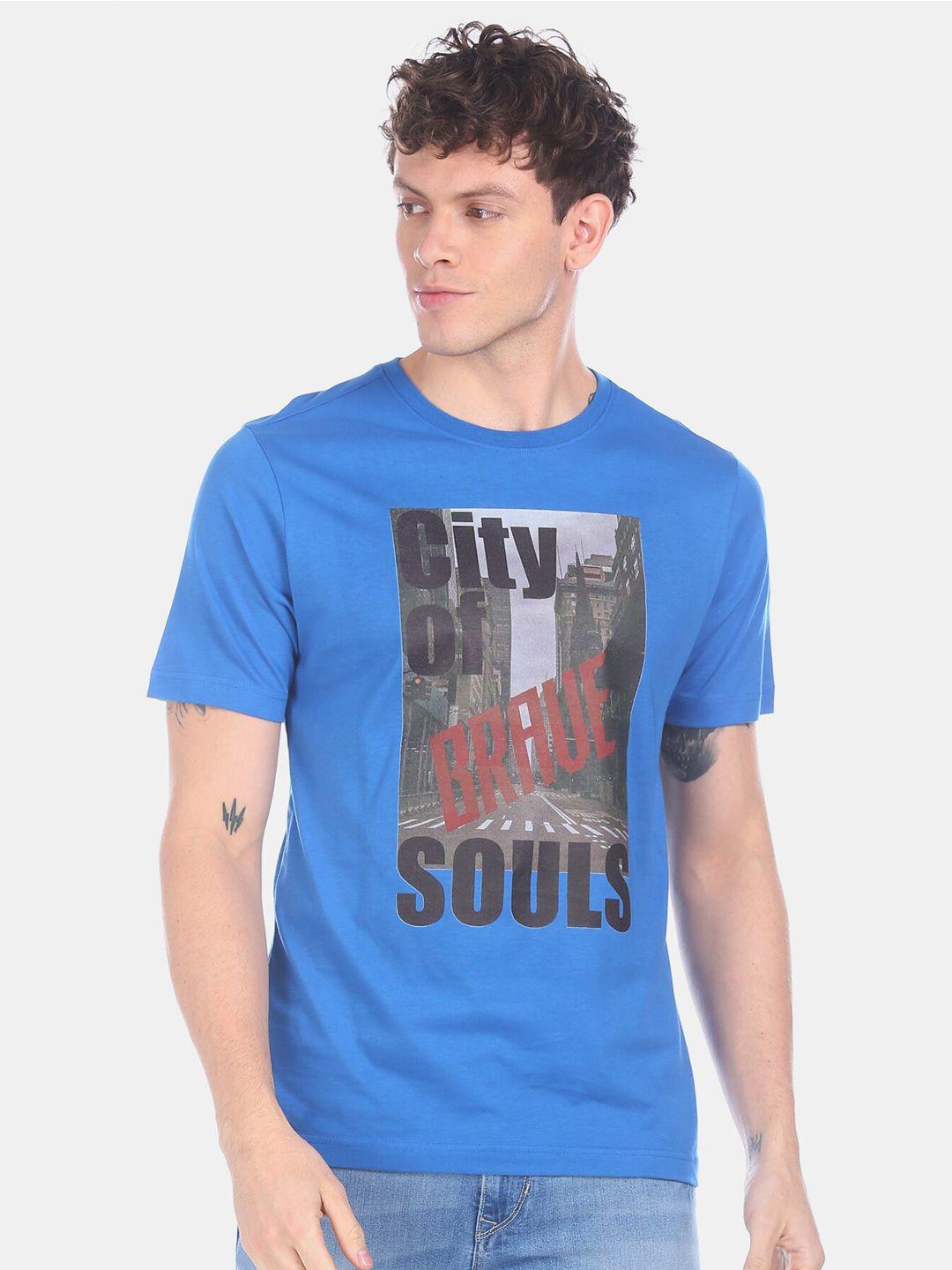 colt men blue typography printed v-neck t-shirt