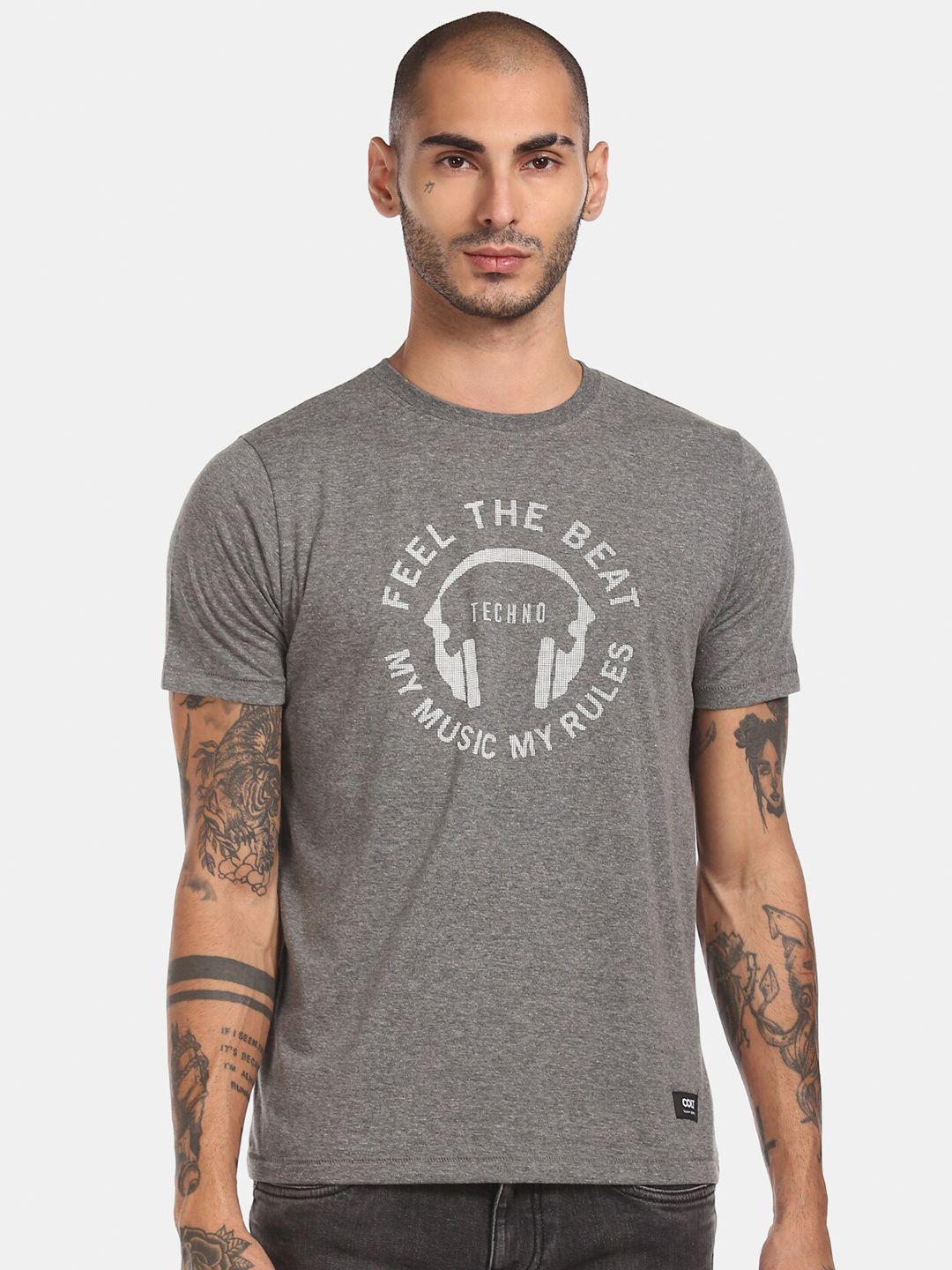colt men charcoal grey printed t-shirt