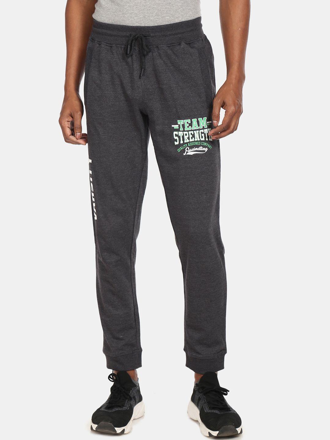 colt men grey solid mid rise heathered cotton joggers