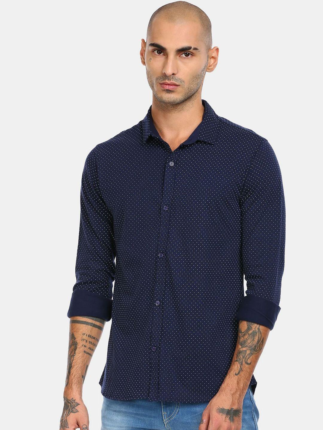 colt men navy blue opaque printed cotton casual shirt